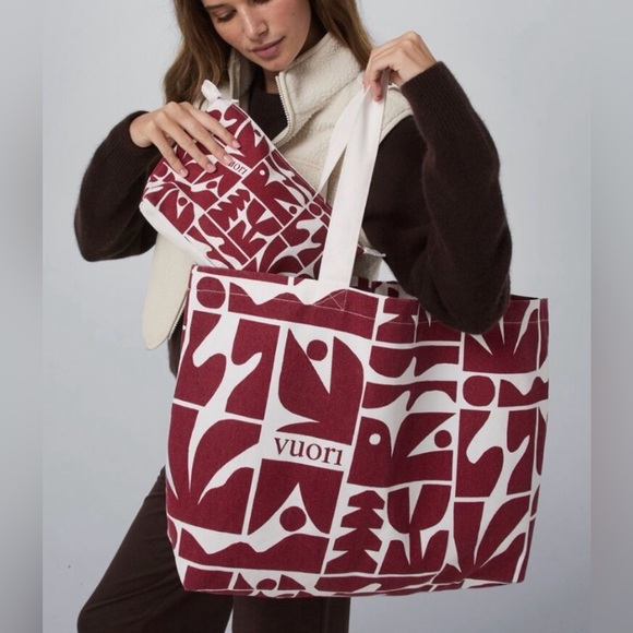 Vuori Handbags - Vuori Red and White Graphic Tote and Pouch